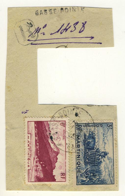 MARTINIQUE - 1948 - CACHET À DATE BASSE POINTE SUR N°234 & 237 (SUR FRAGMENT)