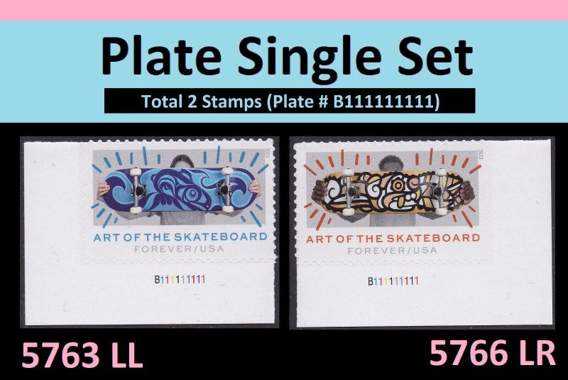 US 5763 5766 Art of the Skateboard F plate single set 2 L MNH 2023