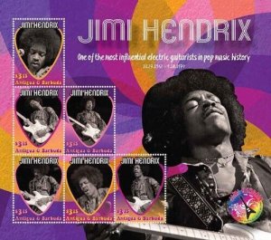 Antigua 2016 - Jimi Hendrix- Sheet of 6 - Scott #3334 - MNH