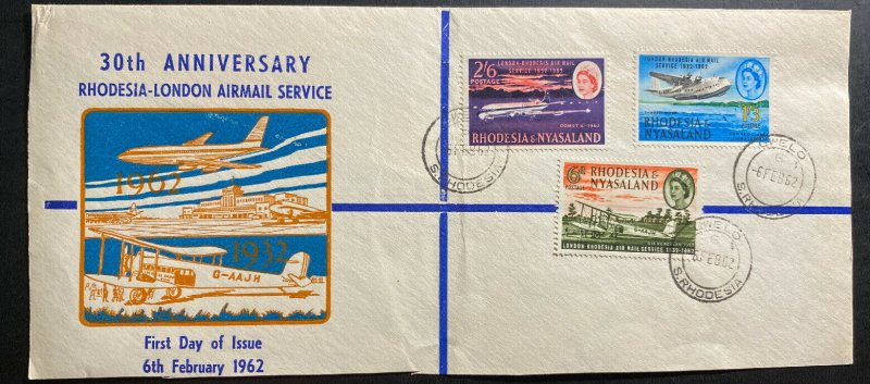 1962 Gwelo Southern Rhodesia First Day Cover FDC 30th Anniversary London Service 