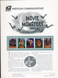 USPS 1997 COMMEMORATIVE PANEL #3168-72 32c MOVIE MONSTERS