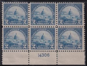 US Modern after Scott 547 (1920-on) #572 MINT F - VF Plate block of 6, Fresh,...