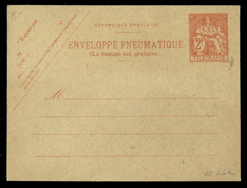 fr006 France Telegraphe Enveloppe Pneumatique 2 Francs orange red unused