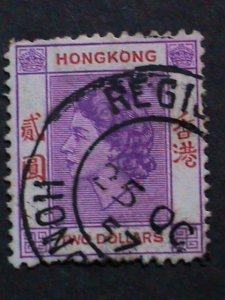 ​HONK KONG-1954 SC#196 QUEEN ELIZABETH II FANCY CANCEL VF-69 YEARS OLD-RARE