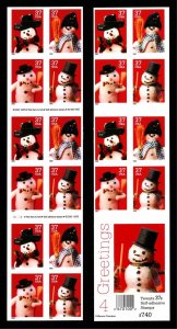 US.#3687B SNOWMEN ISSUE - BOOKLET Pane of 20 - OGNH - VF - CV$46.50 (ESP#H223)