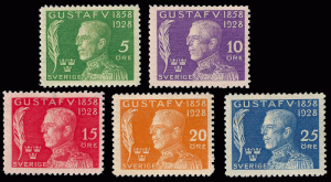 Sweden 1928 King Gustav 70th birthday set Sc B32-36 mh