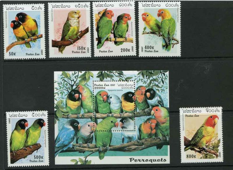 Laos Scott 1312-19 MNH! Birds Parrots!