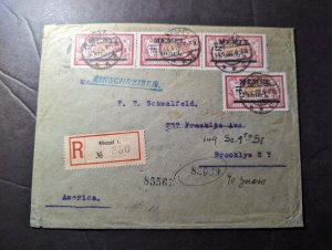 1922 Registered France Memel Overprint Airmail Cover Memel to Brooklyn NY