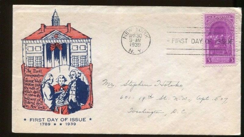 FDC W/ SCARCE Cachet / 193 First Inauguration George Washington - S8478