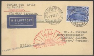 Germany 1931 2RM Zeppelin Polarfahrt Icebreaker Malygin Russia Si119F Cov 103437