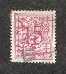 Belgium 1959  Scott 408 used  -  15c, Lion rampant, Coat of Arms, Numeral