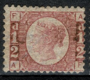 G.B. QV 1870-79 1/2d ROSE-RED BATAM PLATE 5 (A-F) USED (VFU) SG48 P.14 FINE