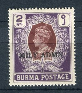 BURMA; 1945 early GVI Portrait MILY ADMIN Optd. issue Mint hinged 2R. value