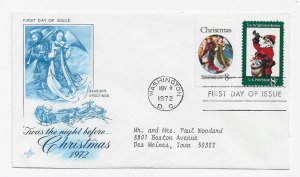 US 1471 & 1472 8c Christmas Mary & Santa 2 singles FDC Artcraft Cachet ECV$12.50