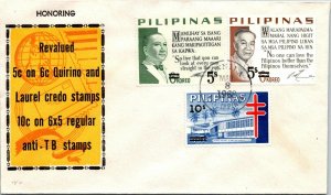 1968 Philippines FDC - Revalued Quirino & Laurel Stamps - Manila - F14835