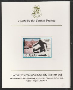 AJMAN 1971 OLYMPICS - HURDLING  imperf on FORMAT INT PROOF CARD