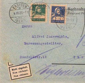 SWITZERLAND Cover Ersingen Thun UNCLAIMED 1929 {samwells-covers}YG167