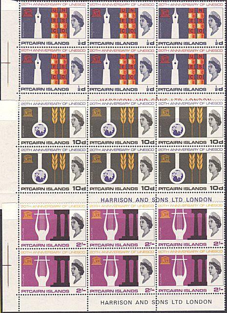 PITCAIRN 1966 UNESCO imprint blocks of 6 MNH................................3497