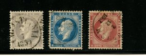 Norway #3-5 (N375) King Oscar I, unwmk, Perf 13, Used, F-VF, CV$123.00