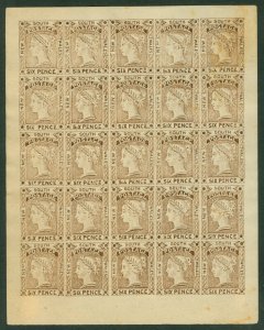 (SG 77) New South Wales 6d brown, reprinted sheet of 25. In good condition...