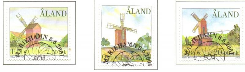 Aland Finland Sc 188-90 2001 Windmills stamp set used