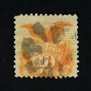 GENUINE SCOTT #116 F-VF USED 1869 YELLOW 10¢ SHIELD WELL-DEFINED G-GRILL #16131