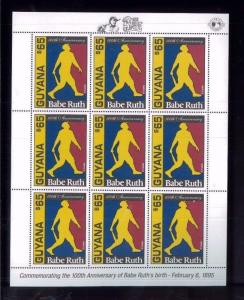 Baseball / World Series / BABE RUTH Commemorative Sheet of 9 MNH Guyana E15 