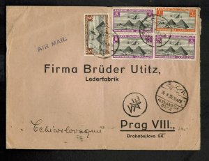 1938 ALexandria Egypt Airmail Cover to Prague Czechoslovakia