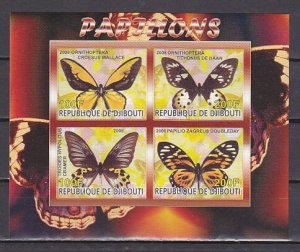 Djibouti, 2009 Cinderella issue. Butterflies IMPERF sheet of 4.