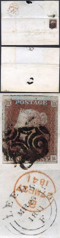 1841 Penny Red (KB) Plate 5 Leeds MX On Cover Cat 2500 pounds