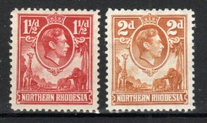 Northern Rhodesia 1938-52 1 1/2d carmine-red and 2d  yellow brown SG 27 31 MH