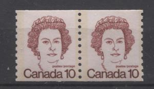 Canada #605iii 10c Dark Carmine QE2 Caricature Coil Pr Ghost Tag Bars F-70 NH