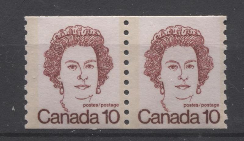 Canada #605iii 10c Dark Carmine QE2 Caricature Coil Pr Ghost Tag Bars F-70 NH