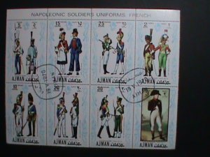 ​AJMAN STAMP-1970- NAPOLEON FRENCH SOLDIERS UNIFORMS-CTO SHEET-VF BEST QUALITY