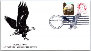US SPECIAL EVENT COVER AND PICTORIAL CANCEL BALD EAGLE AT SOPEX ANDOVER MA 1988
