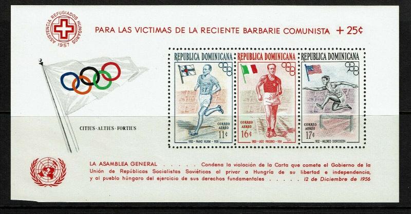 Dominican Republic 1957 Flags S/S Perf MNH / Tiny LL Edge Crease - S7596