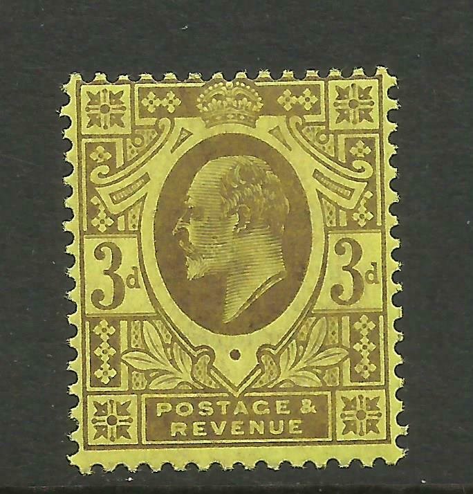 1902-10 3d Deep Purple/Lemon Chalky, Sg 234, Unmounted Mint. {AV600-21}