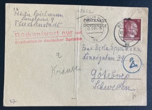 1944 Theresienstadt Germany Ghetto Camp Postcard Cover to Goteborg Sweden