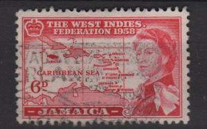 Jamaica 1958 - Scott 177 used - 6 p, West Indies Federation