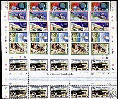 Barbados 512-7 Gutter Pair Strips MNH Space, Railroad