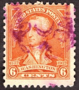 1932, US 6c, George Washington, Used, purple cancel, Sc 711