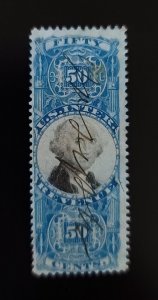 1871 50c U.S. Internal Revenue, Blue & Black, George Washington, R115