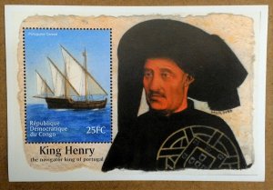 Congo 2001 - King Henry, Portugal Ship - Souvenir Stamp Sheet Scott #1582 - MNH