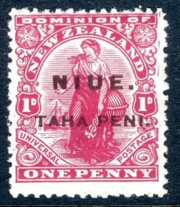 NIUE-1917 1d Carmine Sg 21 MOUNTED MINT V18012