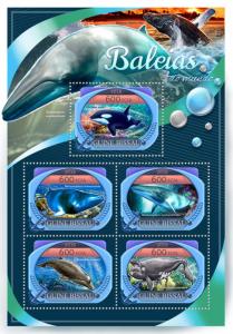 Guinea-Bissau 2016 MNH Whales 5v M/S Killer Whale Marine Animals Stamps