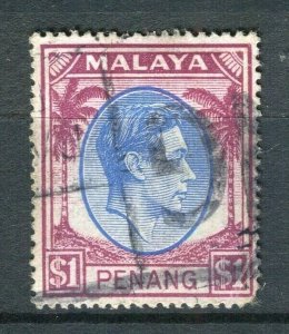 MALAYA; PENANG 1940s early GVI issue fine used Shade of $1 value