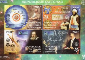 Chad 2009 EUROPA CEPT 50th.Anniversary/ Galileo/Aristotle Sheetlet IMPERFORATED