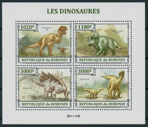 Burundi 2013 MNH Dinosaurs Stamps Prehistoric Animals T-Rex Stegosaurus 4v M/S