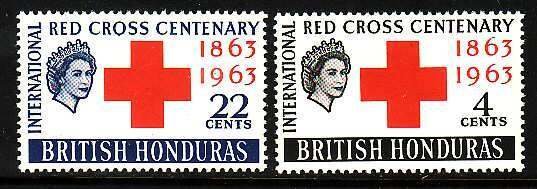 British Honduras-Sc#180-1- id7-unused VLH Omnibus set-Red Cross-1963-