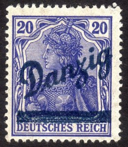 1920, Danzig 20pfg, MH, slipped overprint, Sc 38, Mi 23